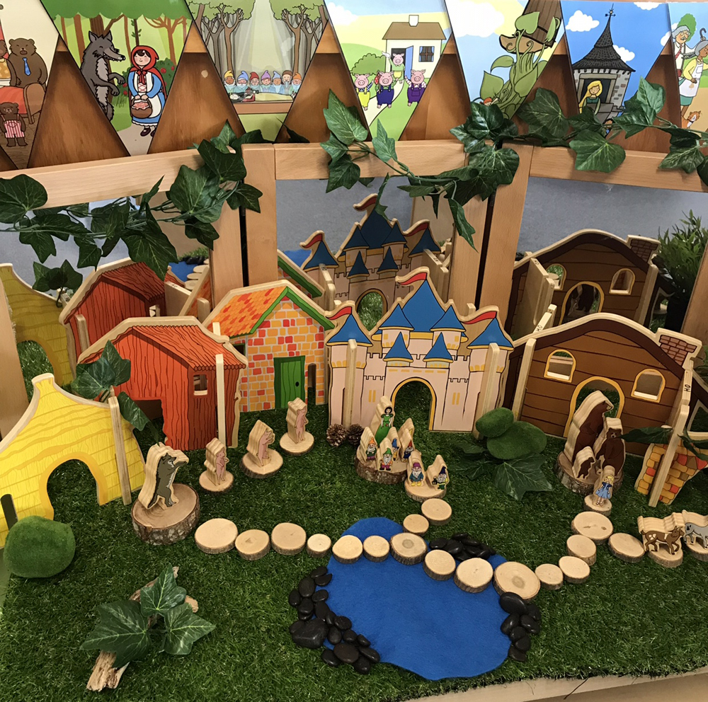 Fairy tale world set up on an active world tray