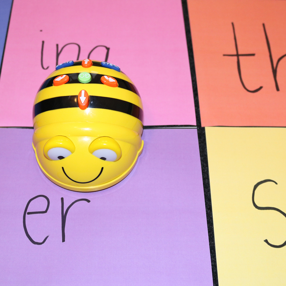 Secret word game with Beebot and word beginnings and endings map