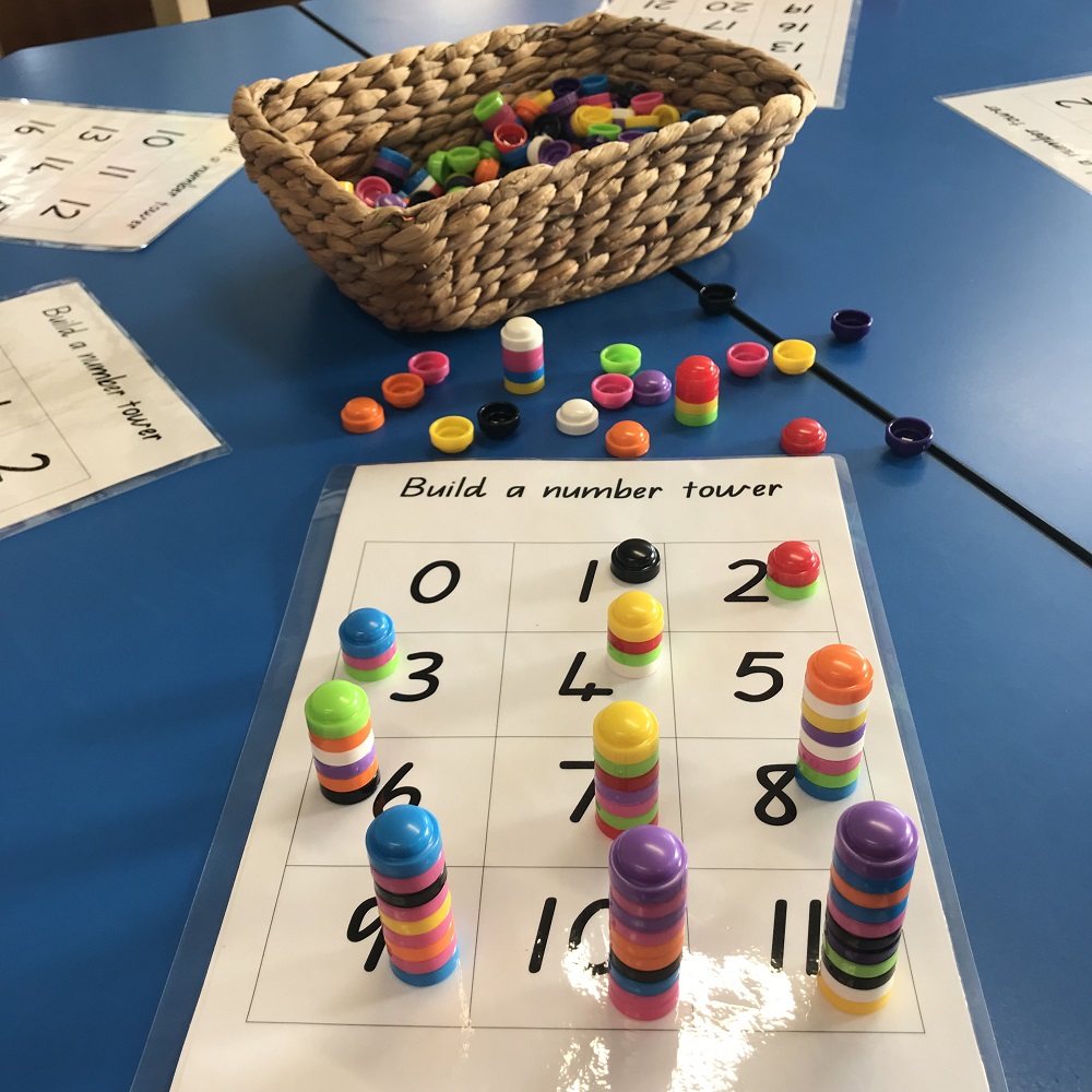 Numeracy Number Towers game on school desk