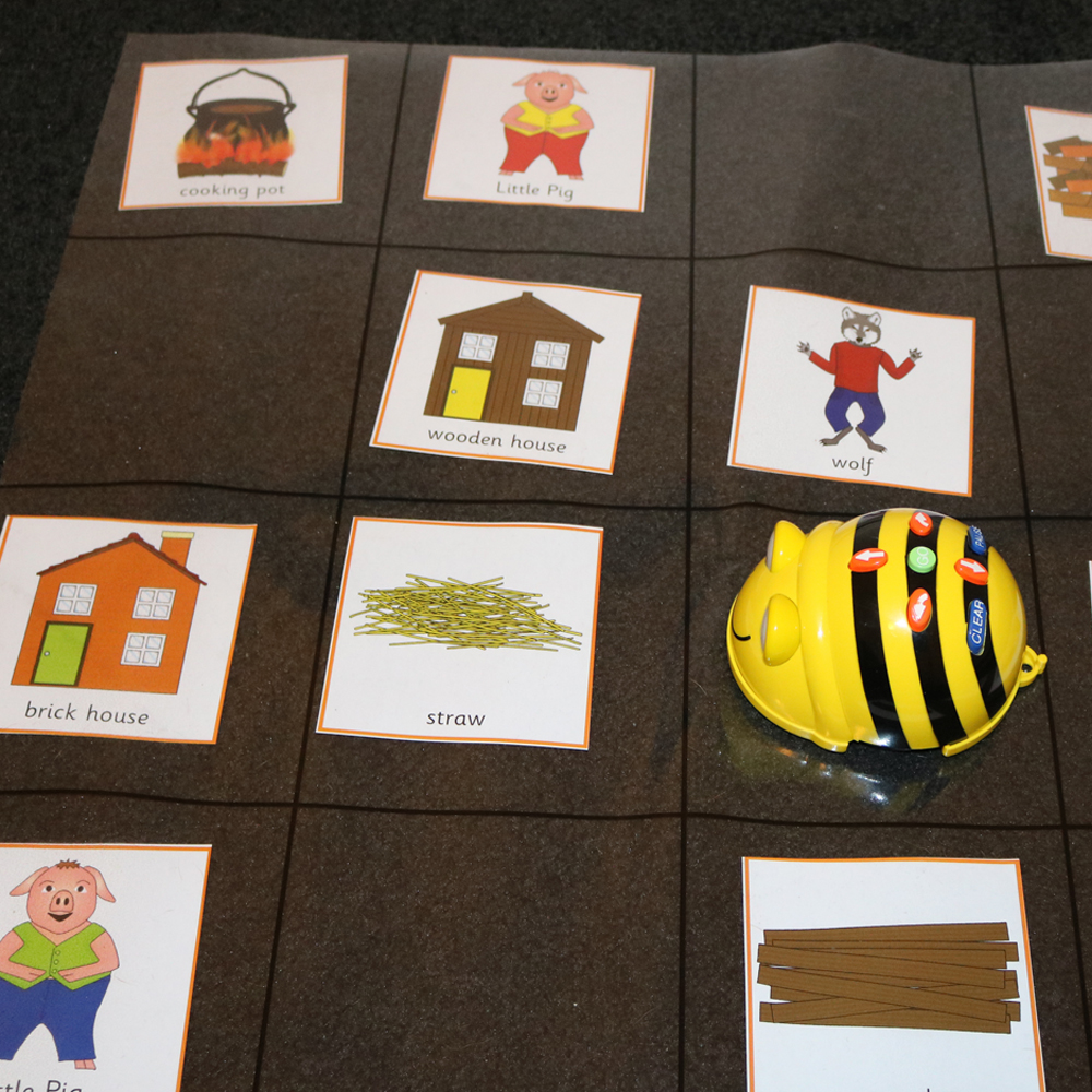 BeeBot 3 little pigs activity with picture cards on grid