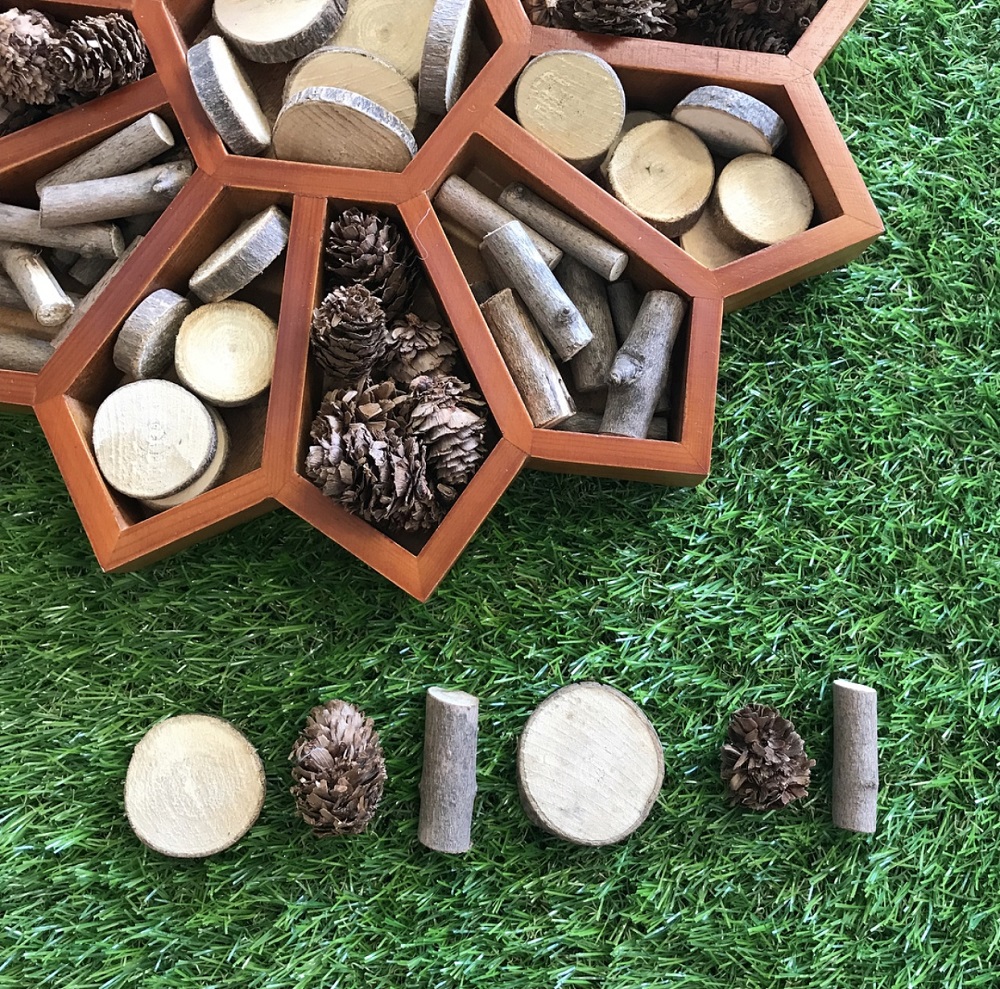 Flower sorting tray with natural resources used to create patterns