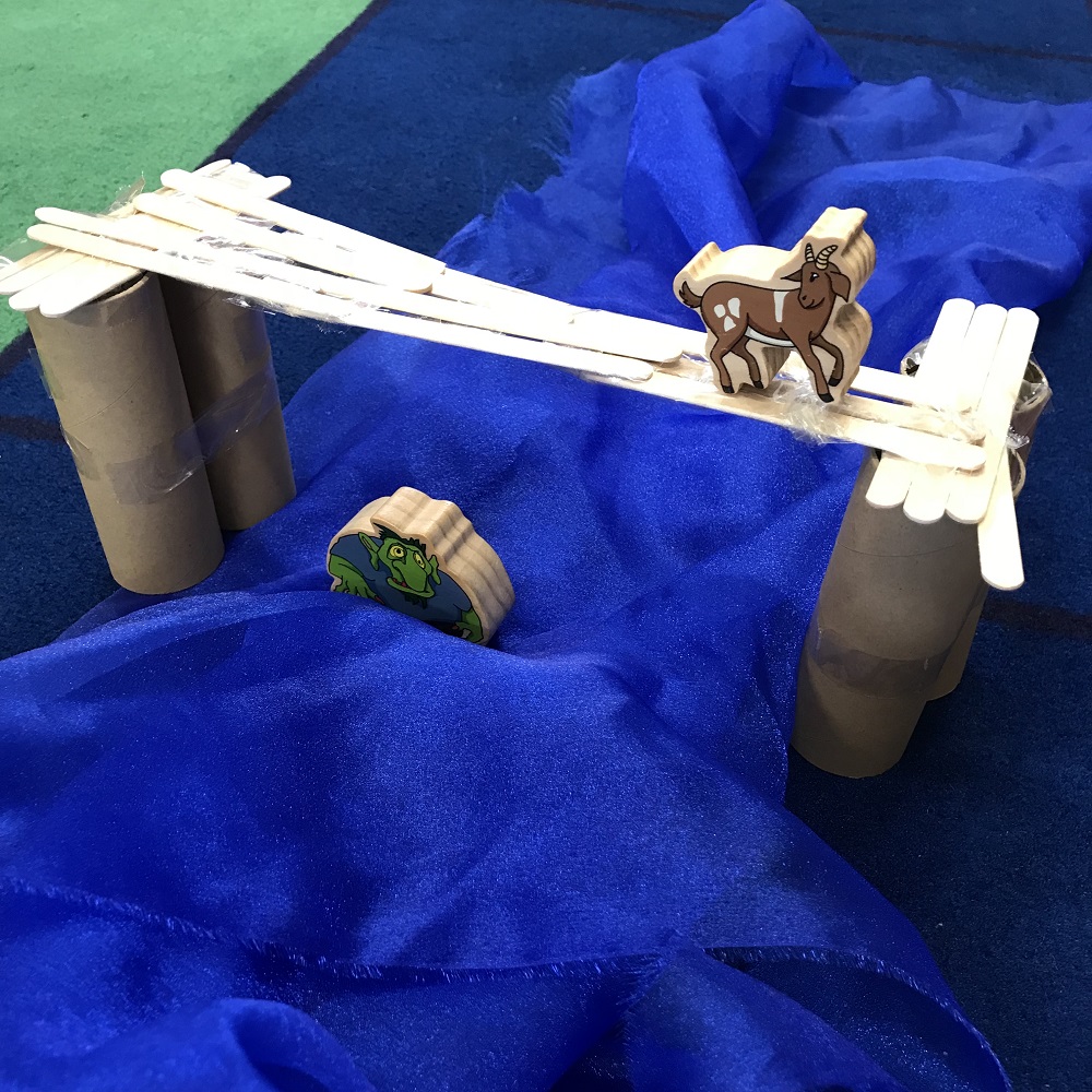Children tested three billy goats gruff birdge by placing a model goat figure on top