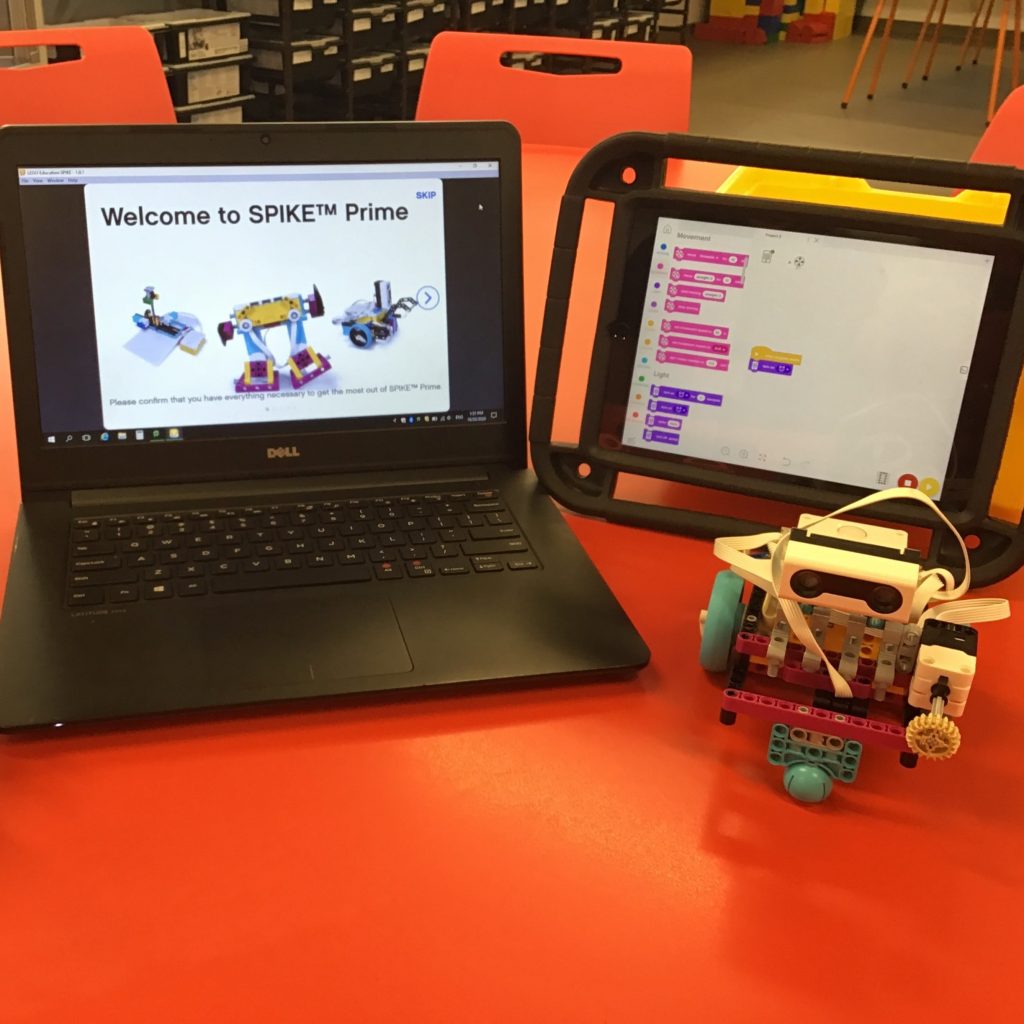 lego spike with laptop, tablet and model