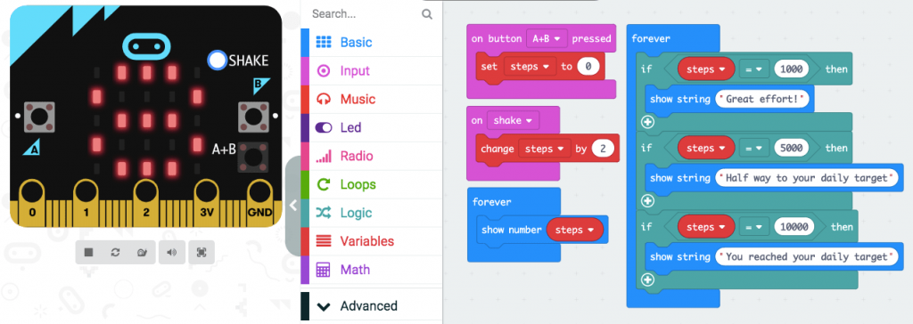 microbit stepcounter blocks