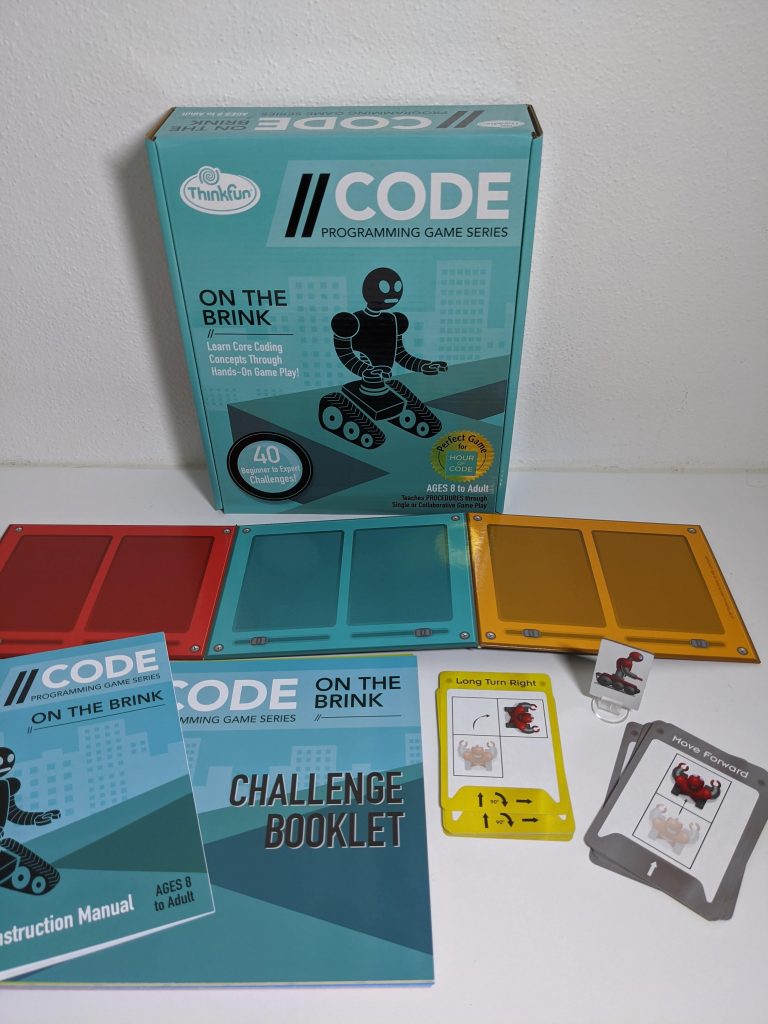 On the Brink Coding Game challenge booklet and box spead out on table