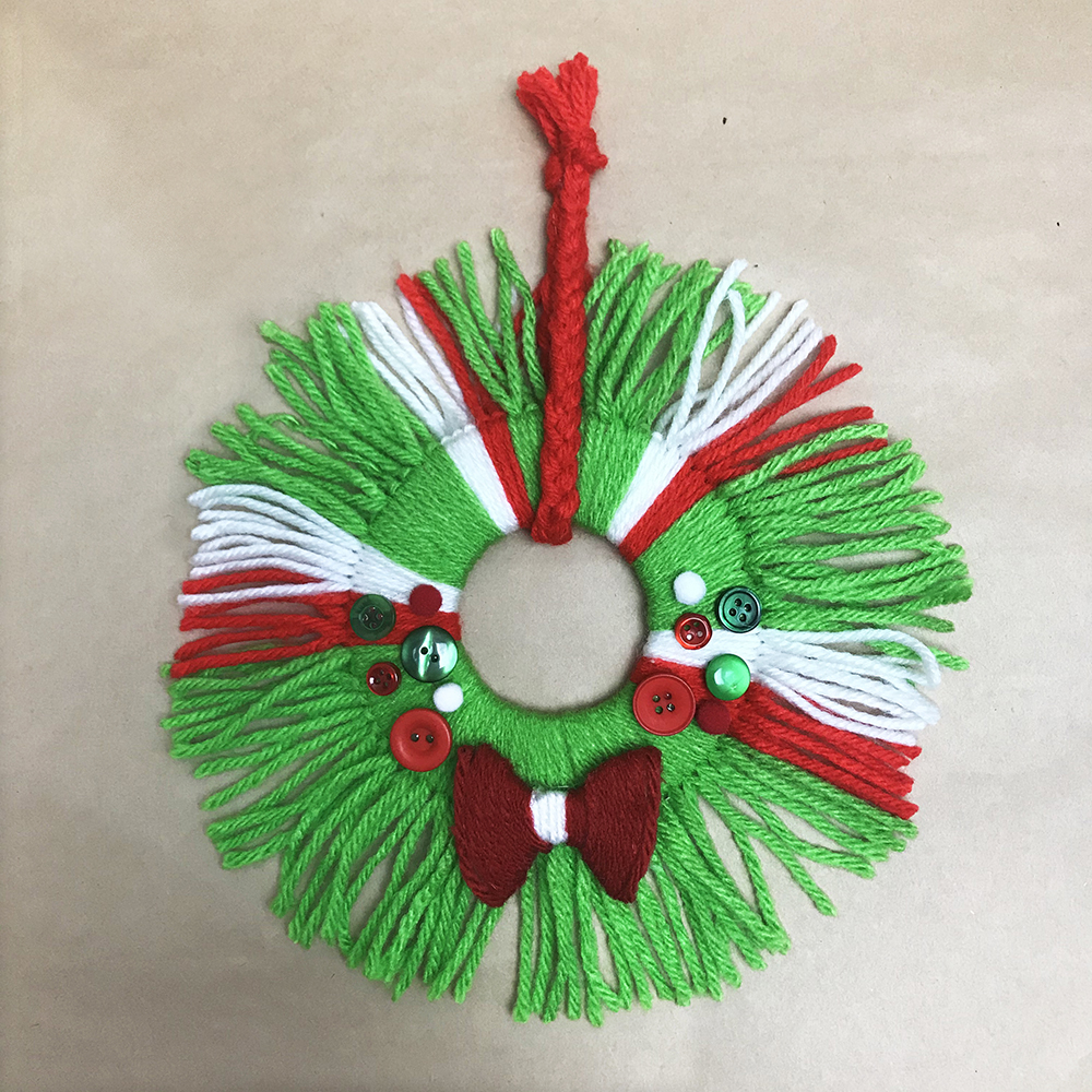 Christmas wreath yarn craft project.