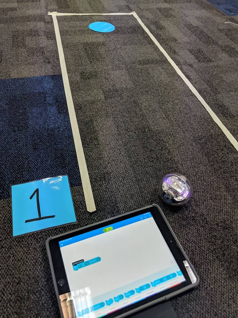 Sphero golf hole with tablet and number 1