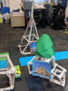 Sphero Integrated learning activity. Structure & bus made from newspapers. Pictures of Melbourne landmarks