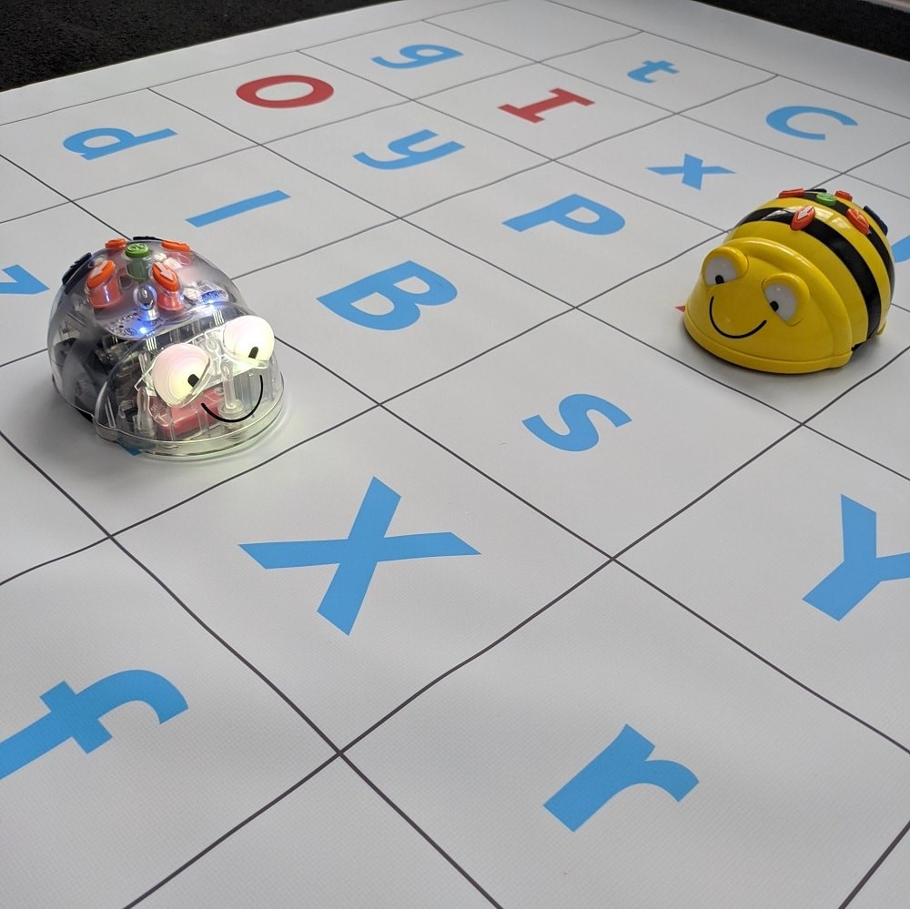 Alphabet coding mat with Beebot and Bluebot