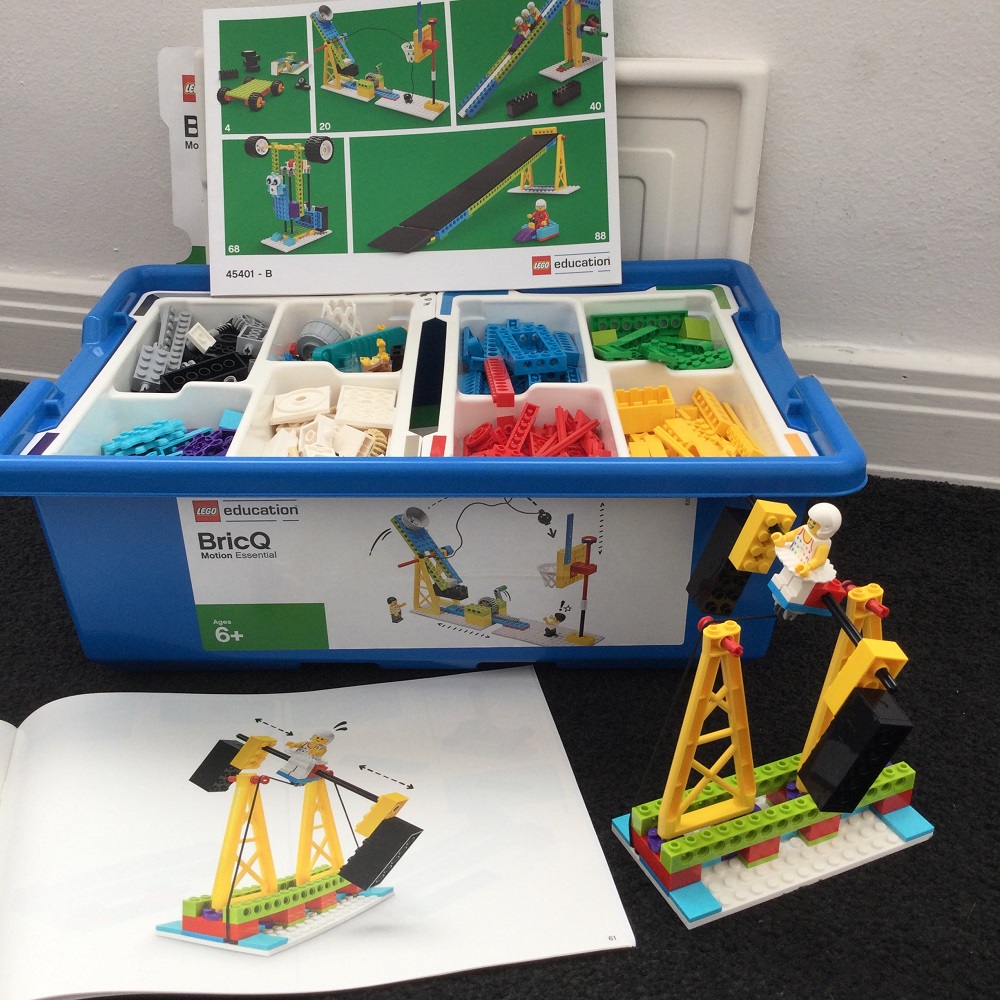 Lego Education BricQ box with model and instruction cards