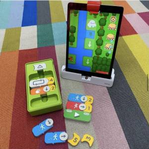 Osmo Coding Awbie Game and Tablet on carpet