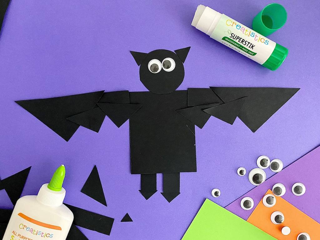 frightful bat paper craft project with google eyes and gluesticks