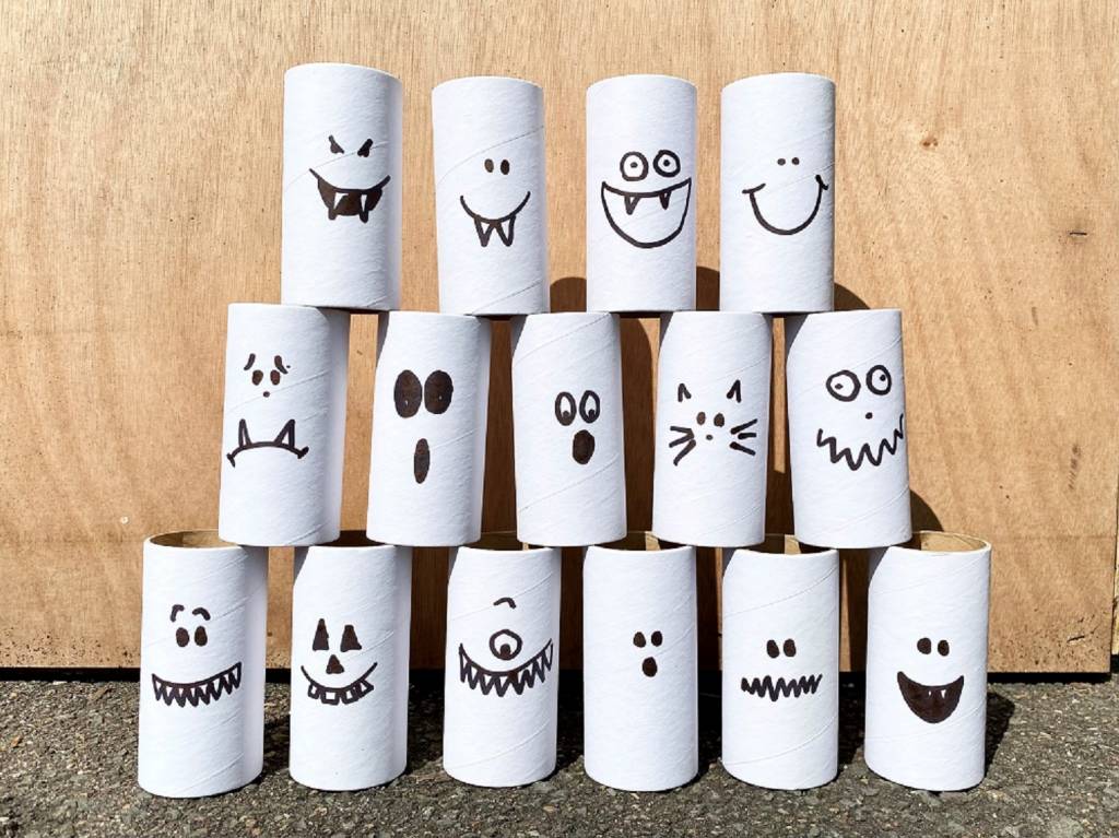 Spooky Fairground Bowling craft project using cardboard rolls 