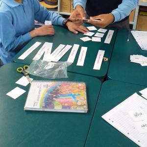 Sorting spelling patterns activity on classroom desk