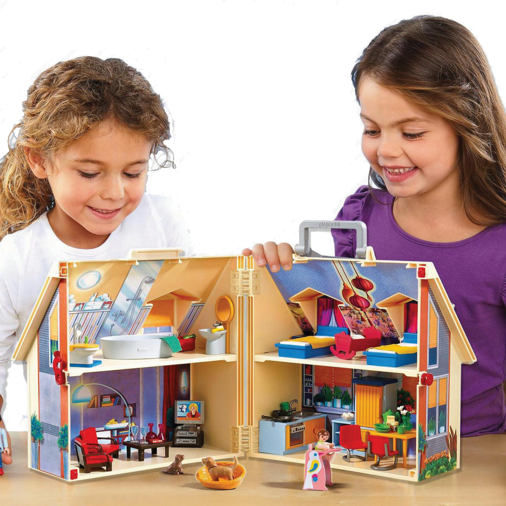 two you girls playing with fold-able playhouse
