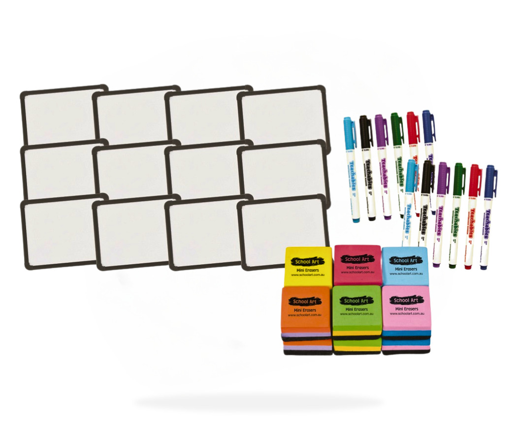  Teachables Magnetic Whiteboards, Coloured Markers & Mini Erasers Kit 